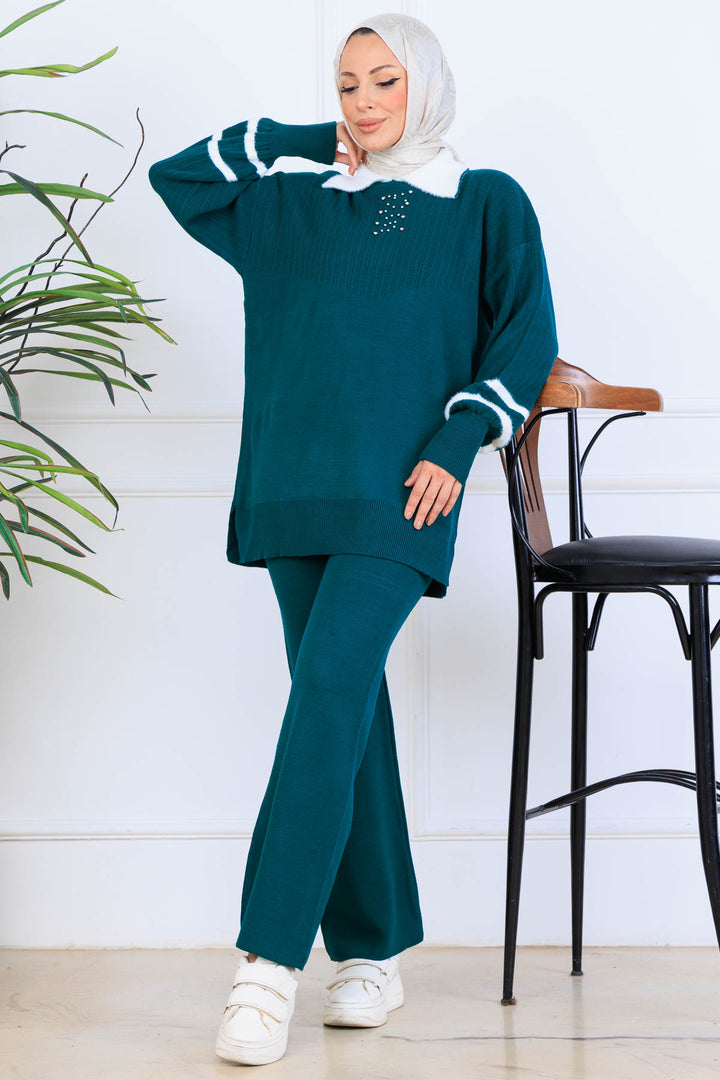 BNG Women Stone-embellished Knit Set S1009 Emerald Green - Chino