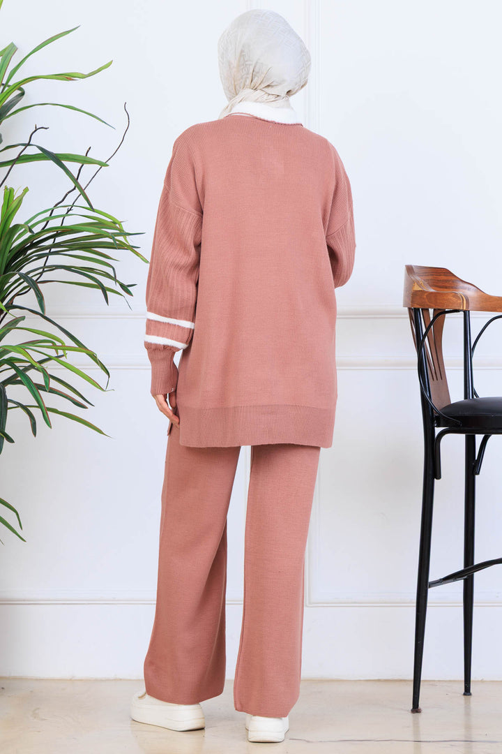 BNG Women Taş İşlemeli Triko Takım S1009 Gül - Treviso