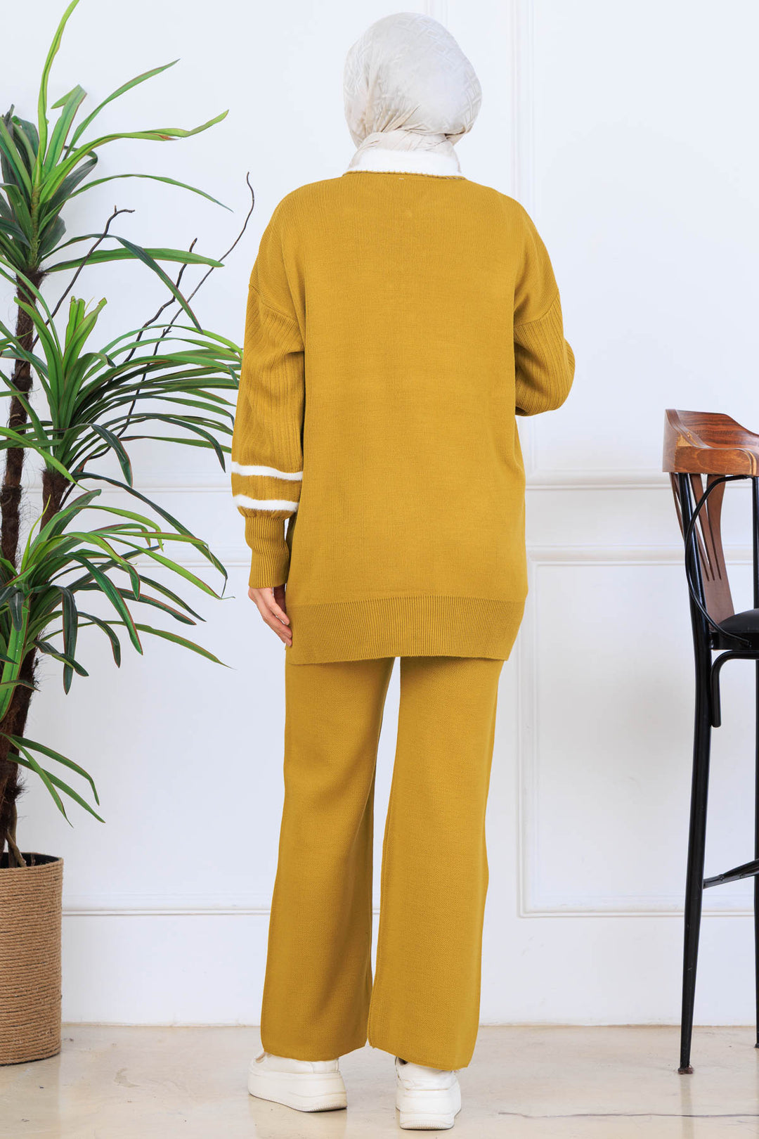 BNG Women Taş İşlemeli Triko Takım S1009 Yağ Yeşili - Garland