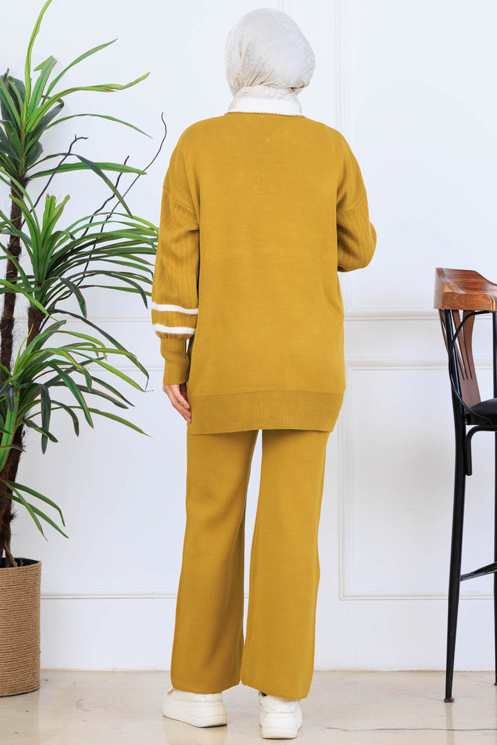 BNG Women Taş İşlemeli Triko Takım S1009 Yağ Yeşili - Garland