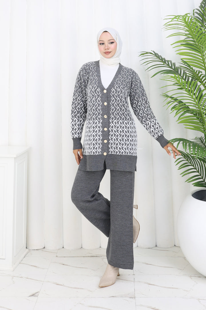 BNG Women Patterned Knit Cardigan Set S1044 Anthracite - Southampton