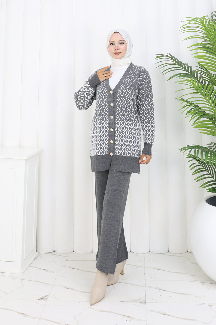 BNG Women Patterned Knit Cardigan Set S1044 Anthracite - Southampton