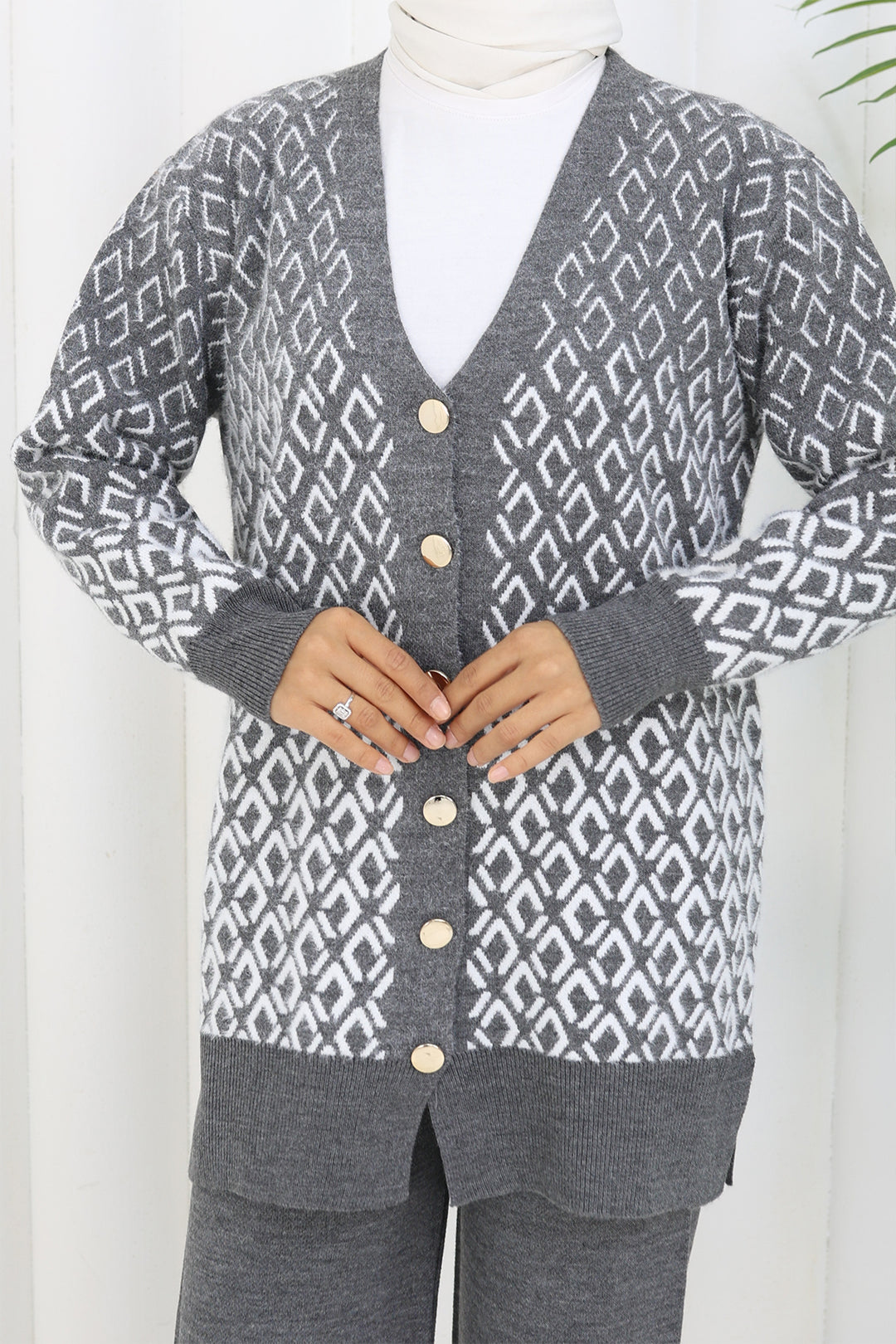 BNG Women Patterned Knit Cardigan Set S1044 Anthracite - Southampton