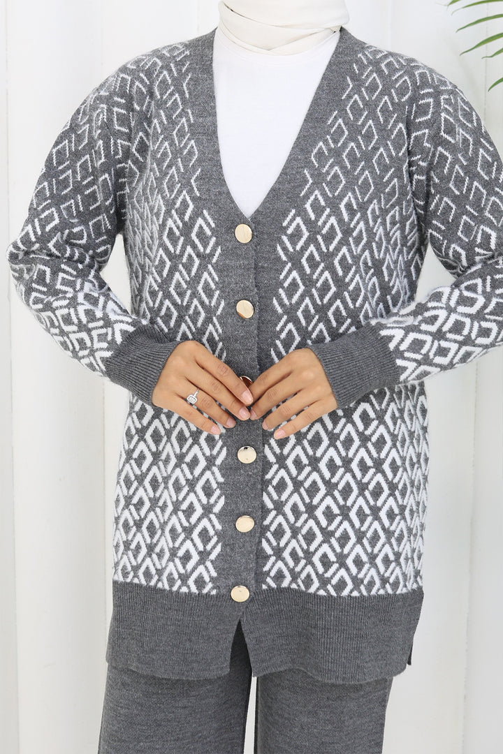 BNG Women Patterned Knit Cardigan Set S1044 Anthracite - Southampton