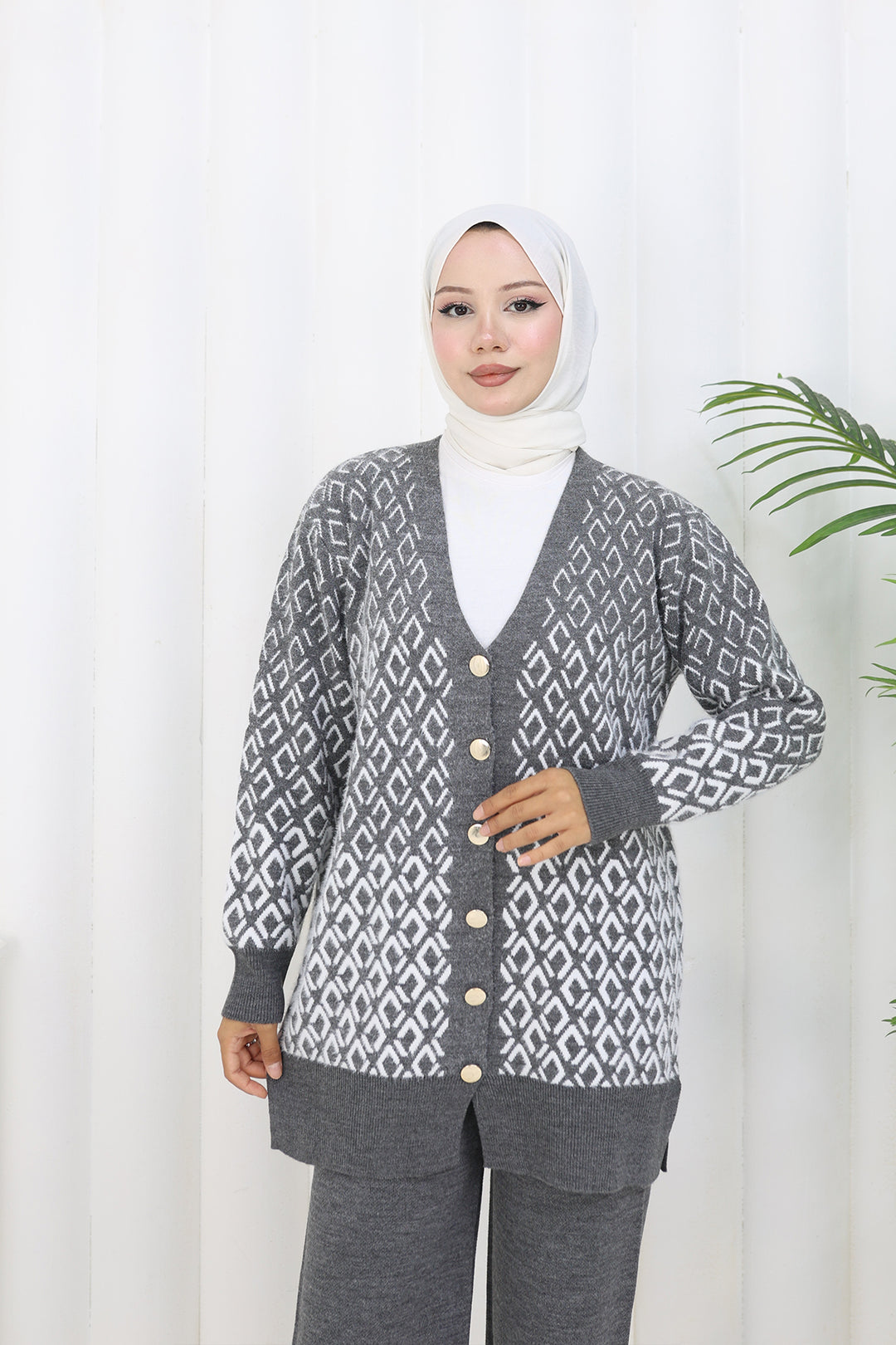 BNG Women Patterned Knit Cardigan Set S1044 Anthracite - Southampton