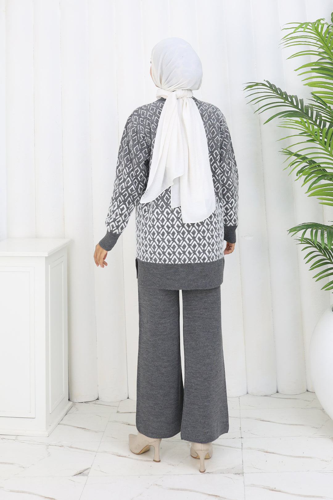 BNG Women Patterned Knit Cardigan Set S1044 Anthracite - Southampton