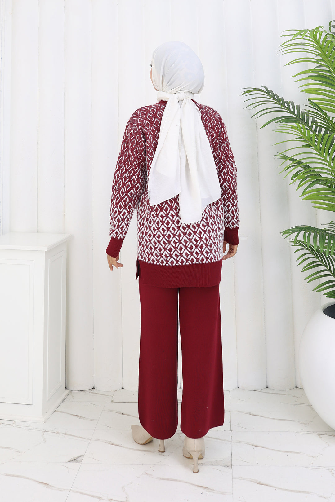 BNG Women Patterned Knit Cardigan Set S1044 Burgundy - Koblenz