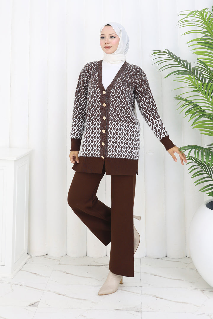 BNG Women Patterned Knit Cardigan Set S1044 Brown - Rapid City