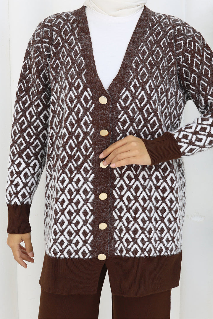 BNG Women Patterned Knit Cardigan Set S1044 Brown - Rapid City