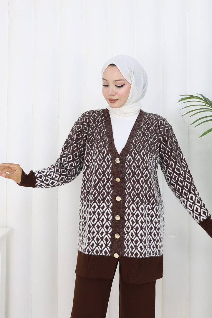BNG Women Patterned Knit Cardigan Set S1044 Brown - Rapid City