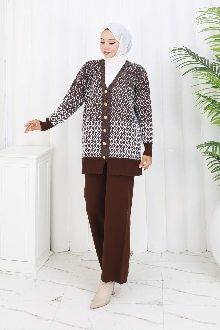 BNG Women Patterned Knit Cardigan Set S1044 Brown - Rapid City