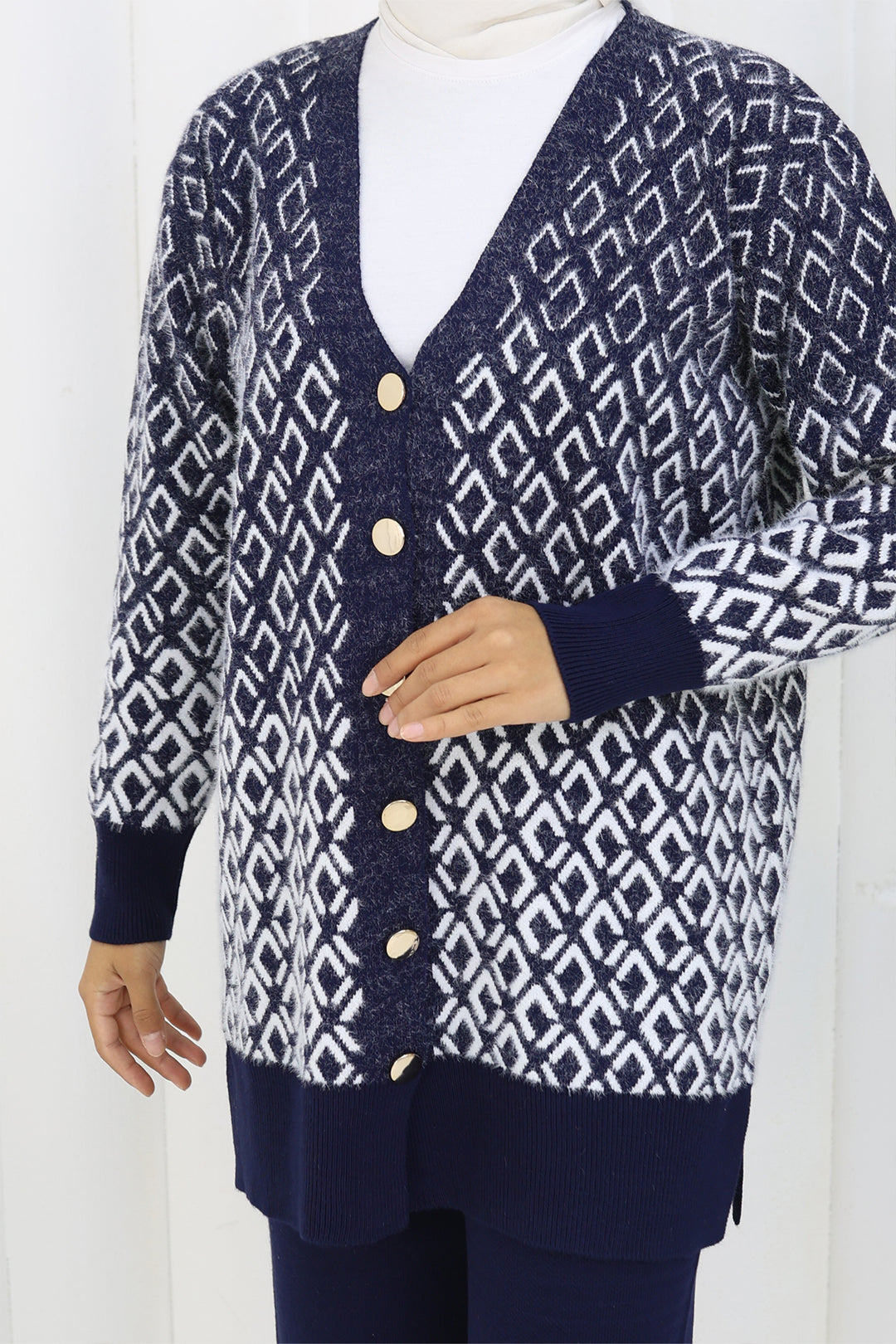 BNG Women Patterned Knit Cardigan Set S1044 Navy - San Juan