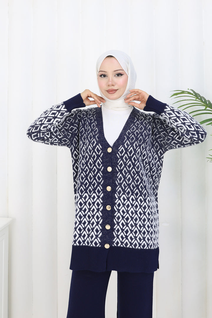 BNG Women Patterned Knit Cardigan Set S1044 Navy - San Juan