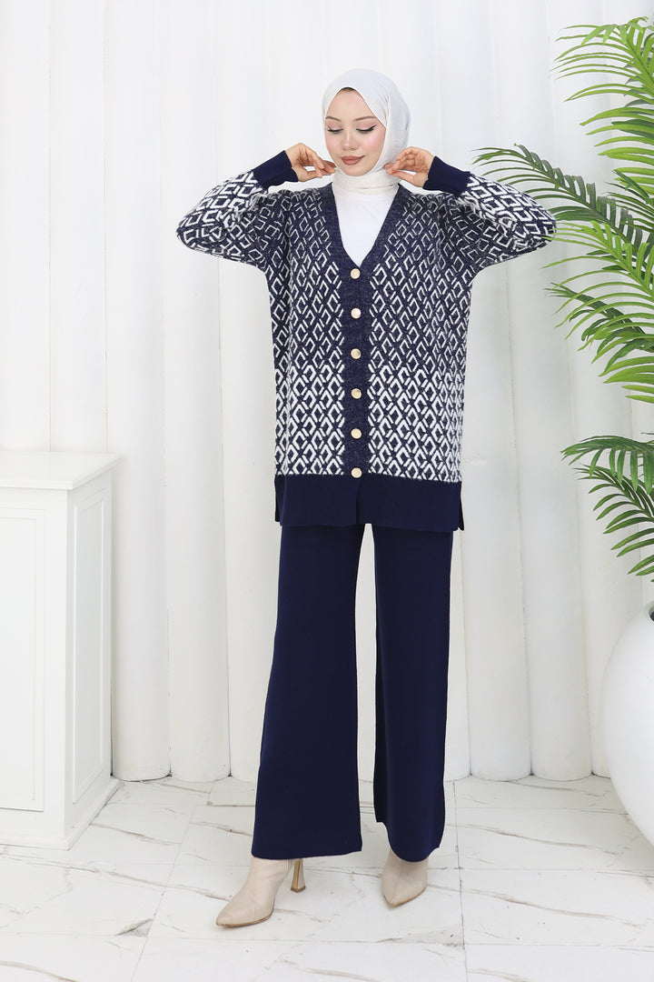 BNG Women Patterned Knit Cardigan Set S1044 Navy - San Juan