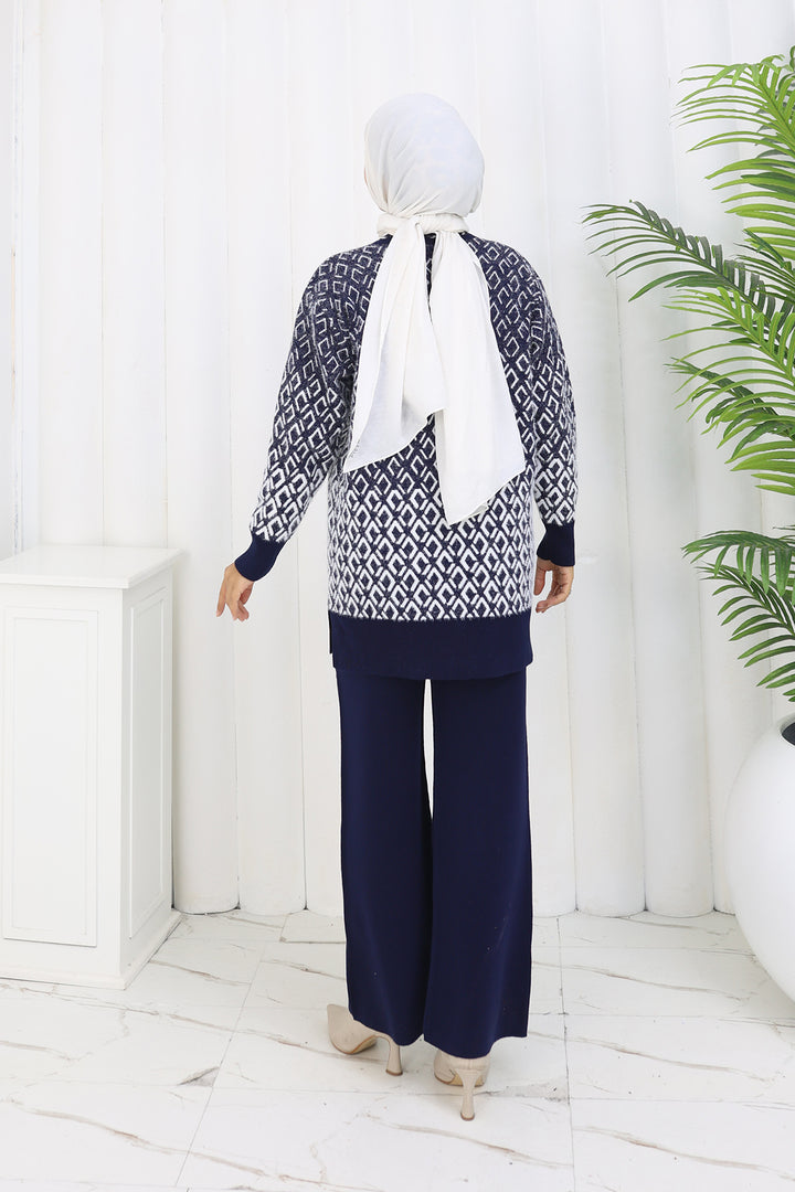 BNG Women Patterned Knit Cardigan Set S1044 Navy - San Juan