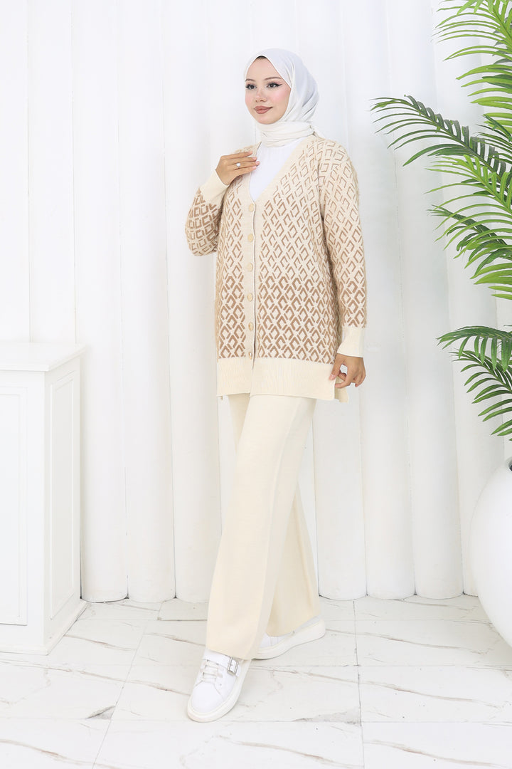 BNG Women Patterned Knit Cardigan Set S1044 Stone Color - Evere