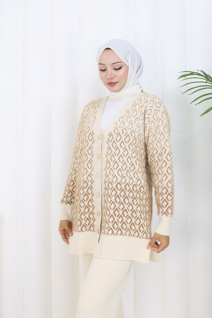 BNG Women Patterned Knit Cardigan Set S1044 Stone Color - Evere