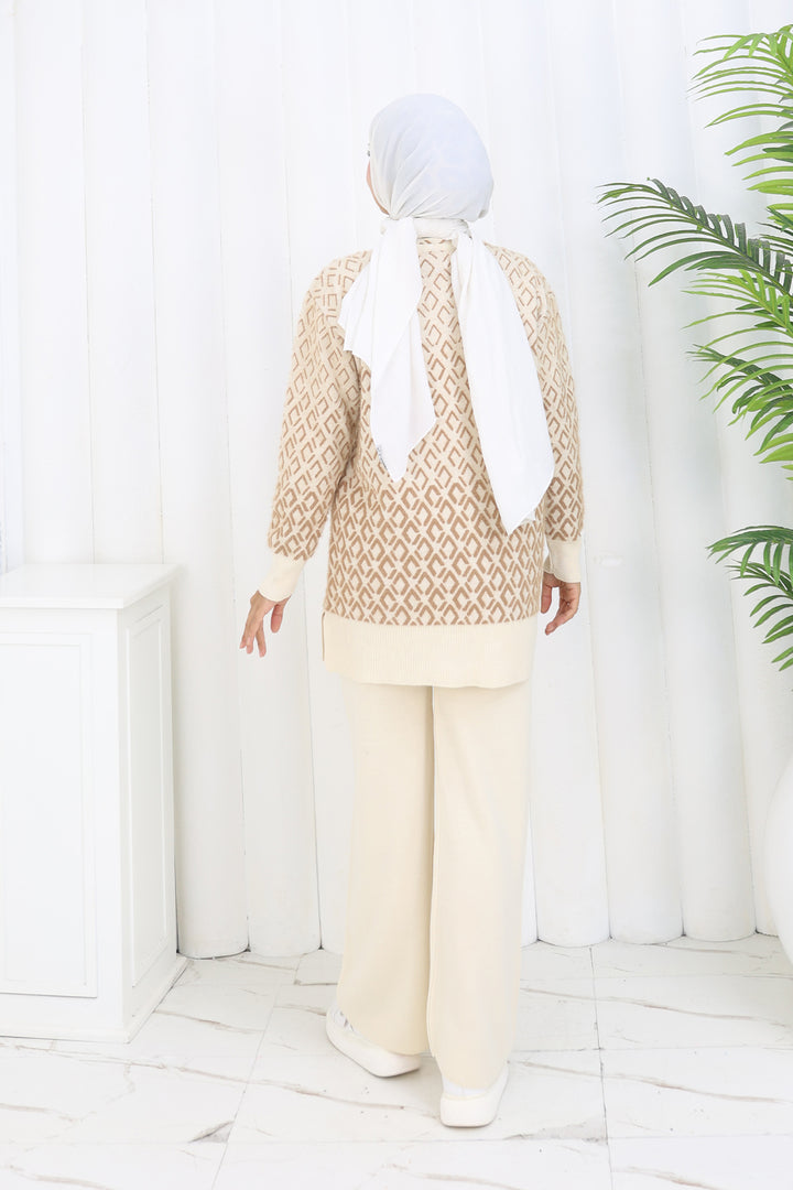 BNG Women Patterned Knit Cardigan Set S1044 Stone Color - Evere