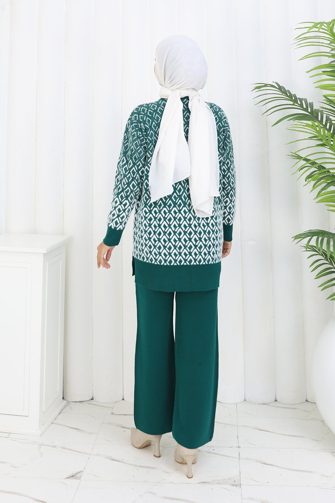 BNG Women Patterned Knit Cardigan Set S1044 Emerald Green - Miercurea-Ciuc