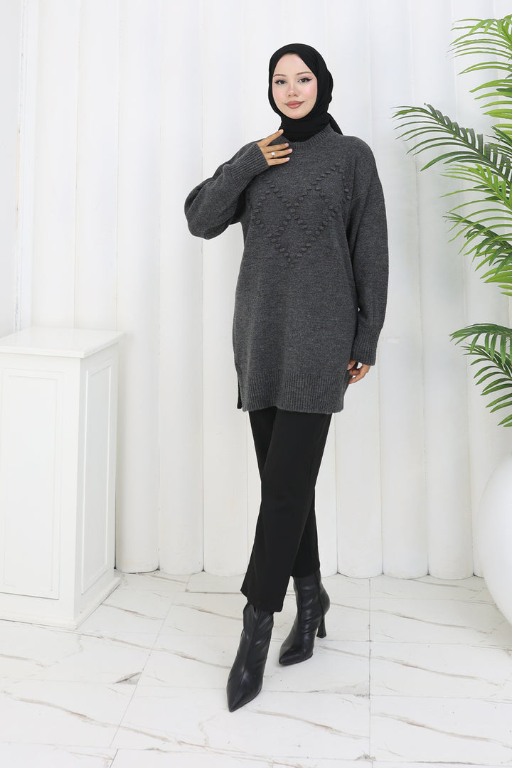 BNG Women Ponponlu Triko Kazak S3023 Antrasit - Houten