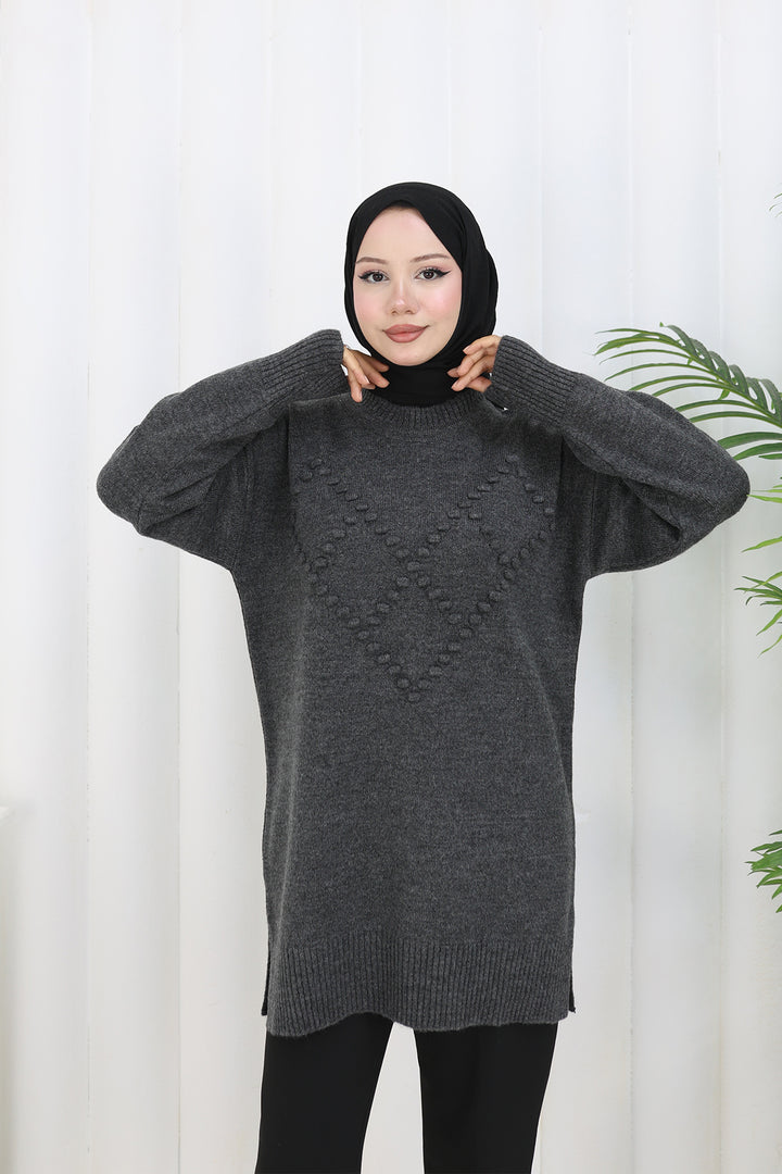 BNG Women Ponponlu Triko Kazak S3023 Antrasit - Houten