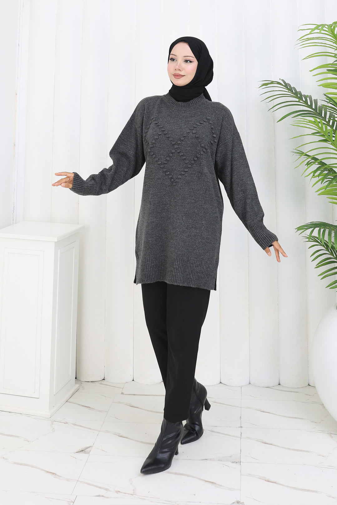 BNG Women Ponponlu Triko Kazak S3023 Antrasit - Houten