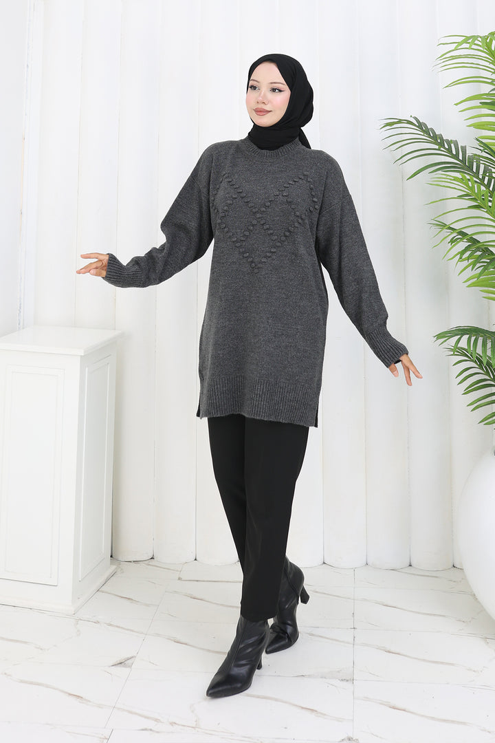 BNG Women Ponponlu Triko Kazak S3023 Antrasit - Houten