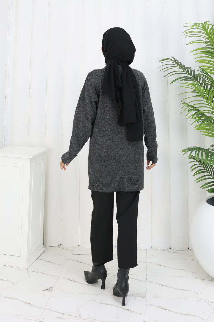 BNG Women Ponponlu Triko Kazak S3023 Antrasit - Houten