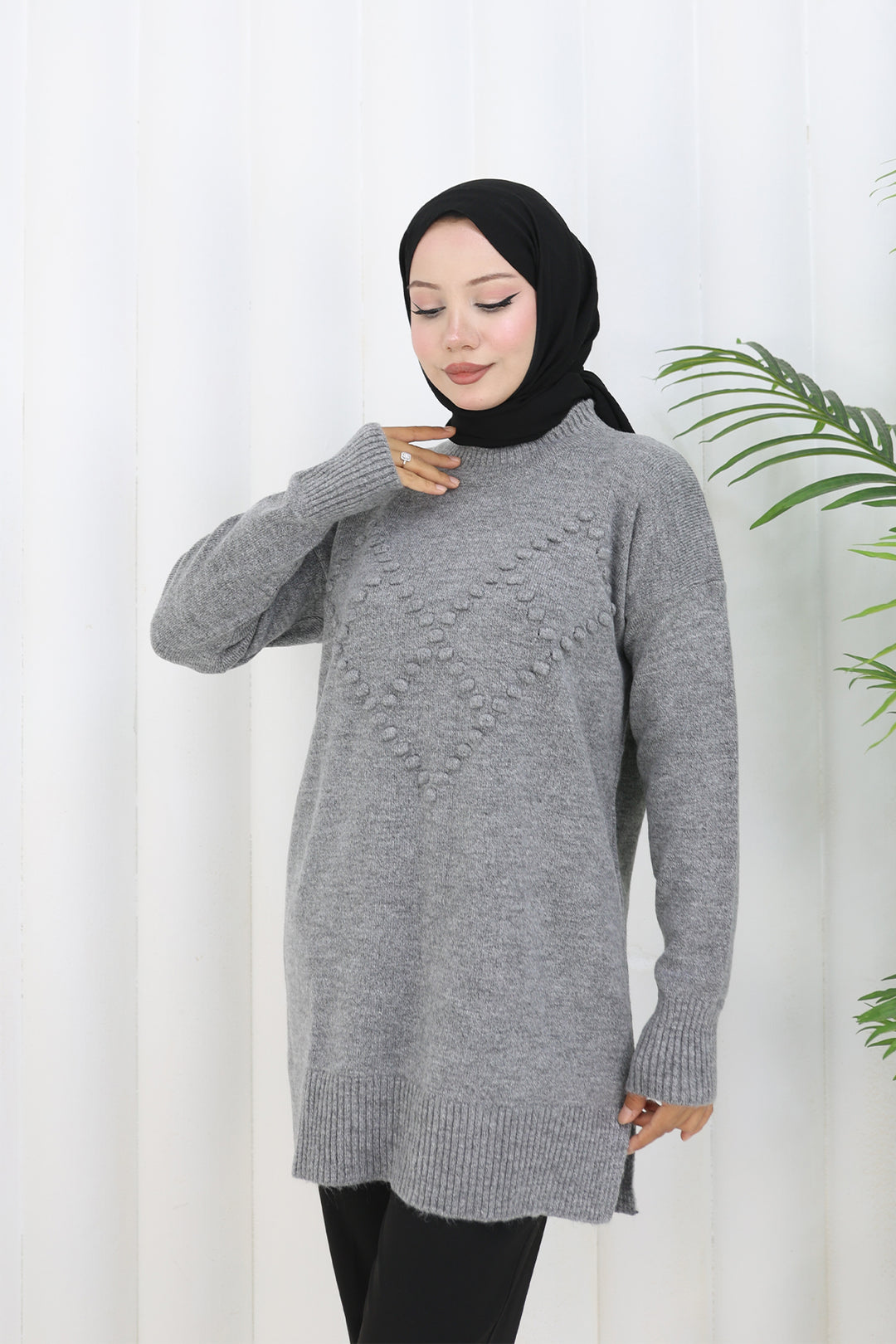 BNG Women Ponponlu Triko Kazak S3023 Gri - Kokomo