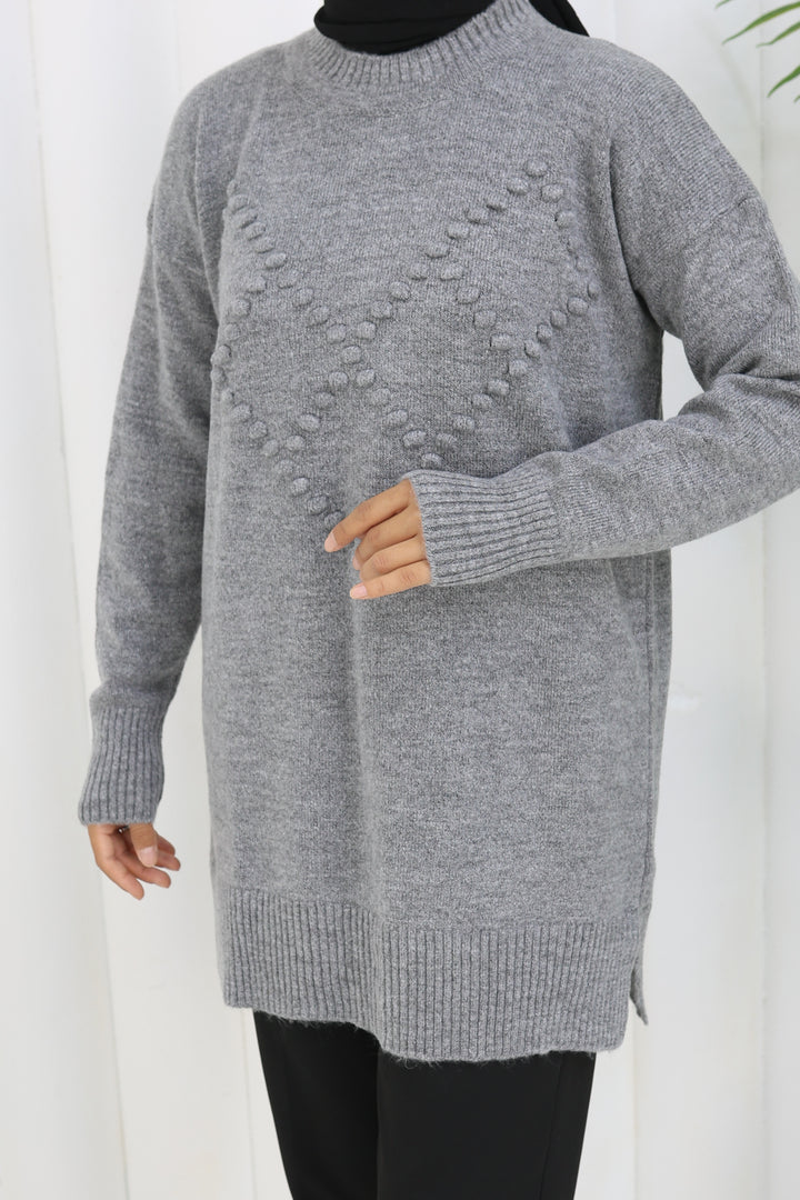 BNG Women Ponponlu Triko Kazak S3023 Gri - Kokomo