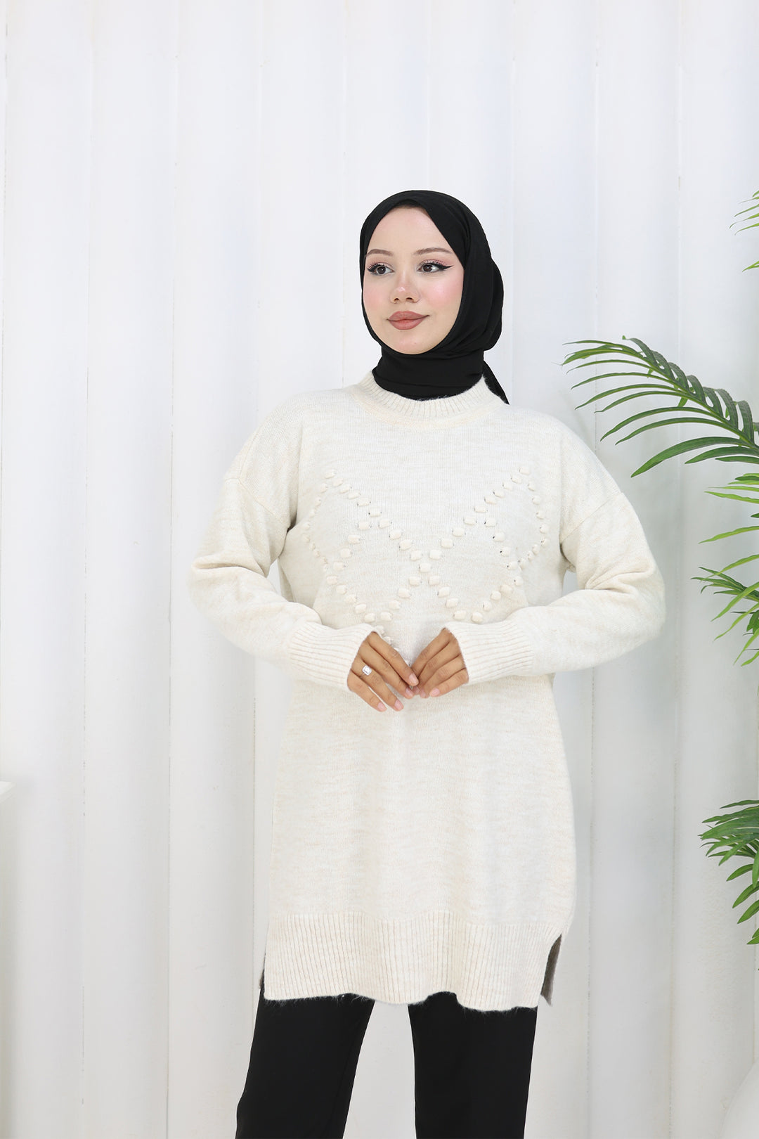 BNG Women Pom-pom Sweater S3023 Stone Color - Concord