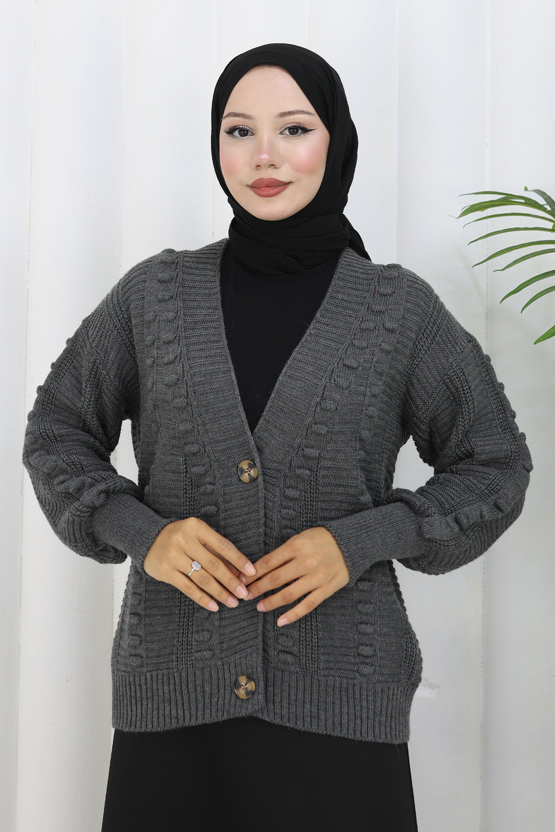 BNG Women Ponponlu Triko Hırka S4002 Antrasit - Stoke-on-Trent