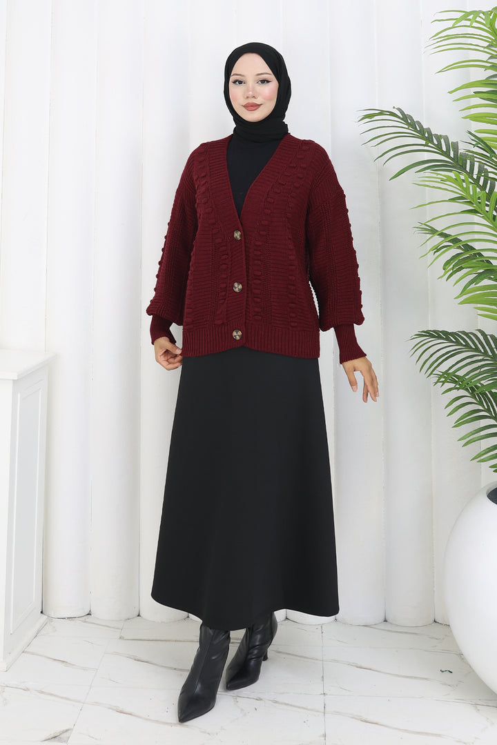 BNG Women Ponponlu Triko Hırka S4002 Bordo - Wetzlar