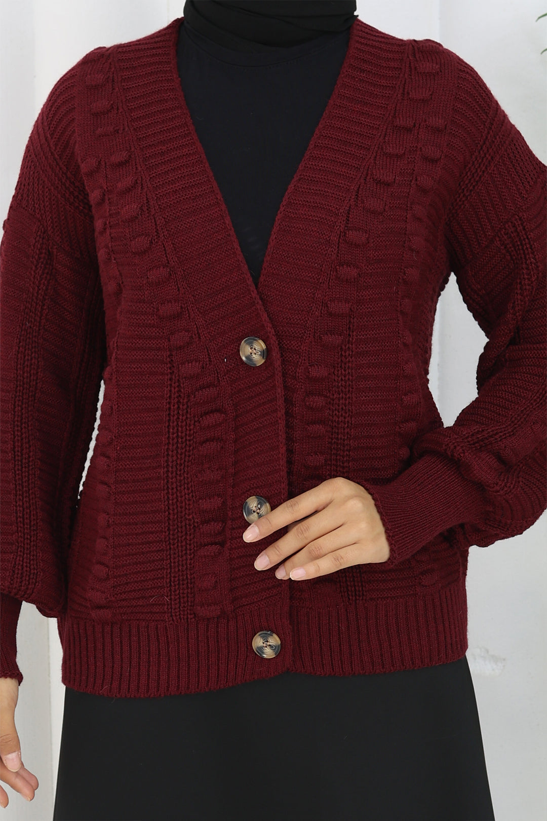 BNG Women Ponponlu Triko Hırka S4002 Bordo - Wetzlar