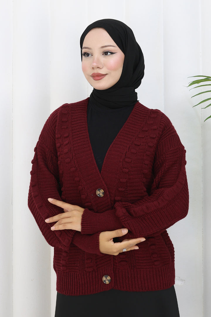 BNG Women Ponponlu Triko Hırka S4002 Bordo - Wetzlar