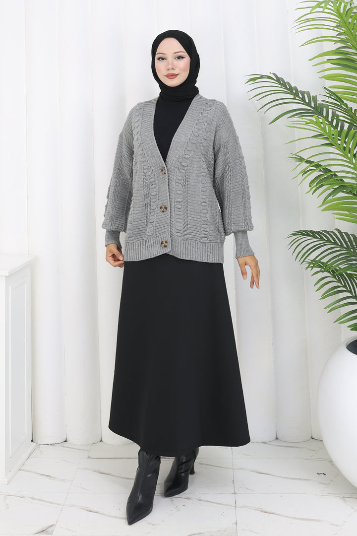 BNG Women Pom-pom Knit Cardigan S4002 Gray - Lincoln Park