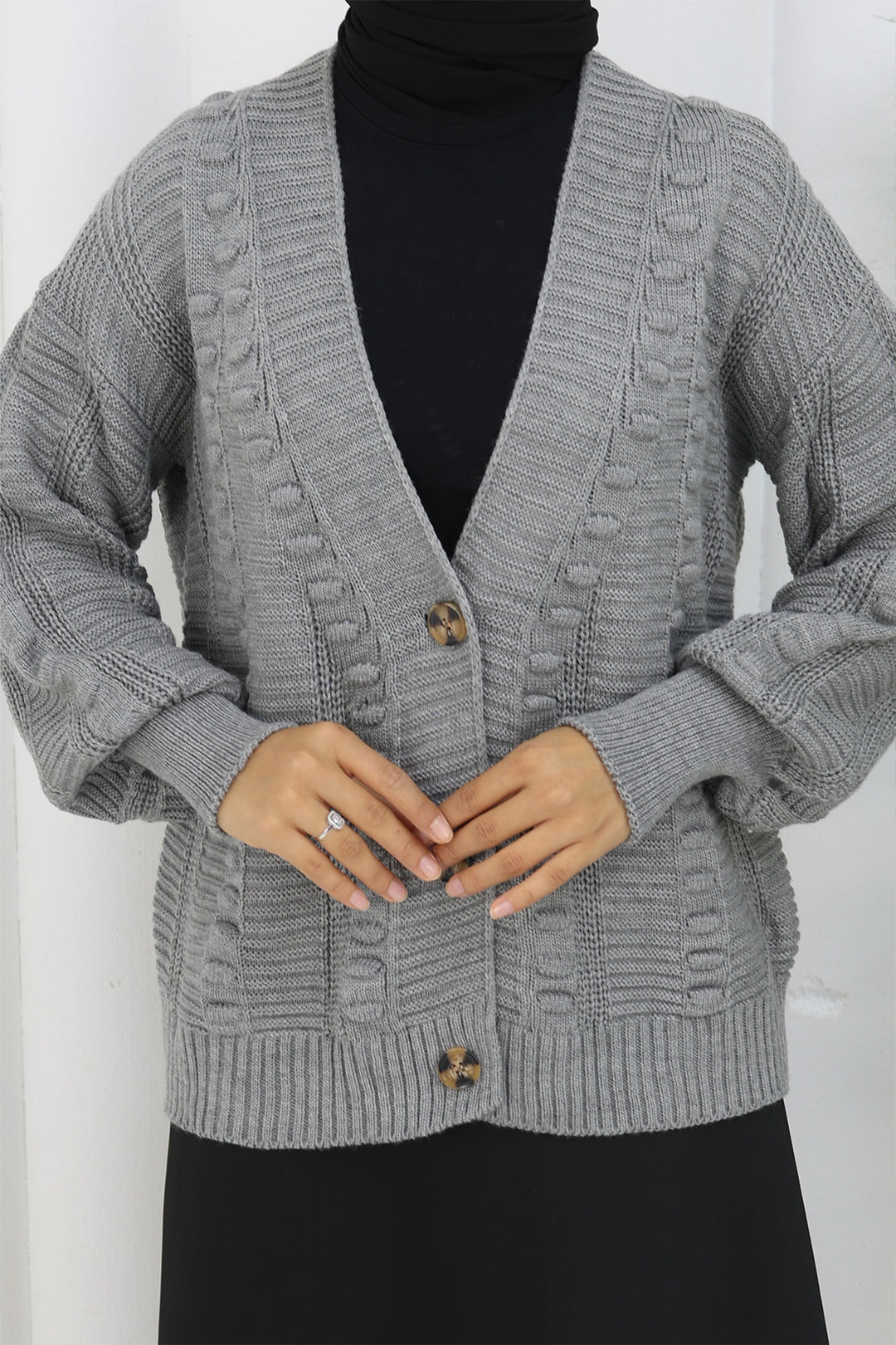 BNG Women Pom-pom Knit Cardigan S4002 Gray - Lincoln Park