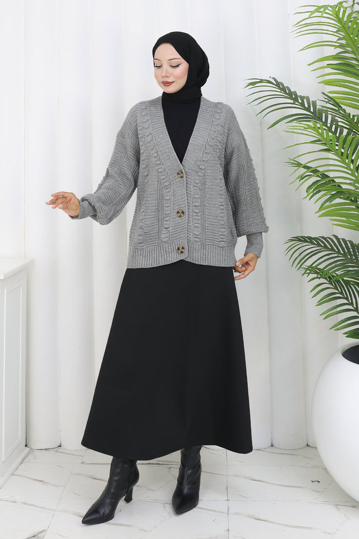 BNG Women Pom-pom Knit Cardigan S4002 Gray - Lincoln Park