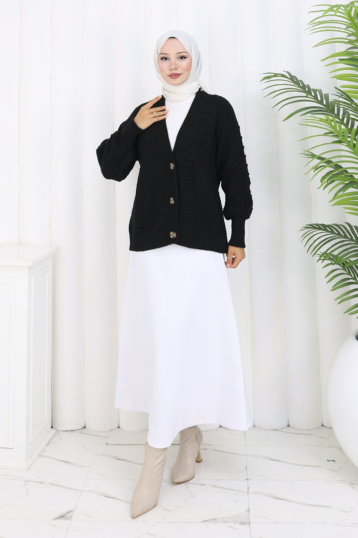 BNG Women Ponponlu Triko Hırka S4002 Siyah - Beverly