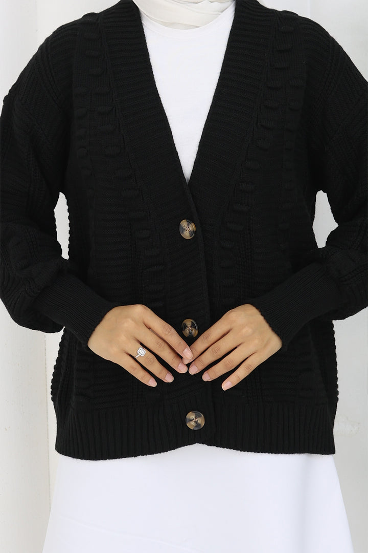 BNG Women Ponponlu Triko Hırka S4002 Siyah - Beverly