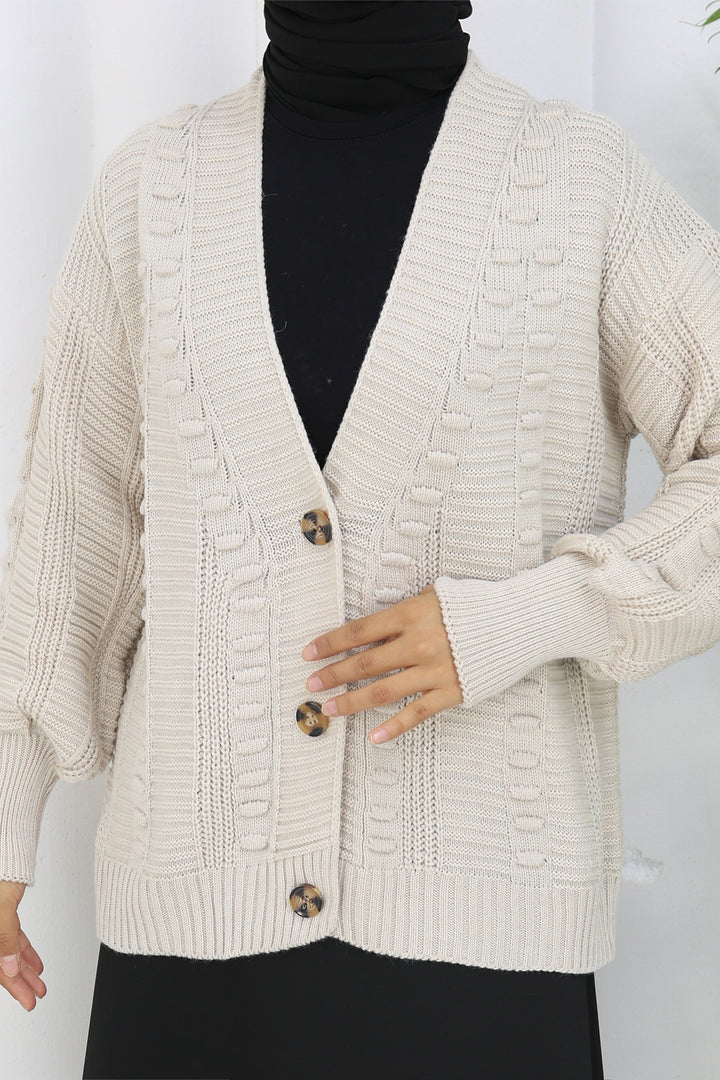 BNG Women Pom-pom Knit Cardigan S4002 Stone Color - Crawley