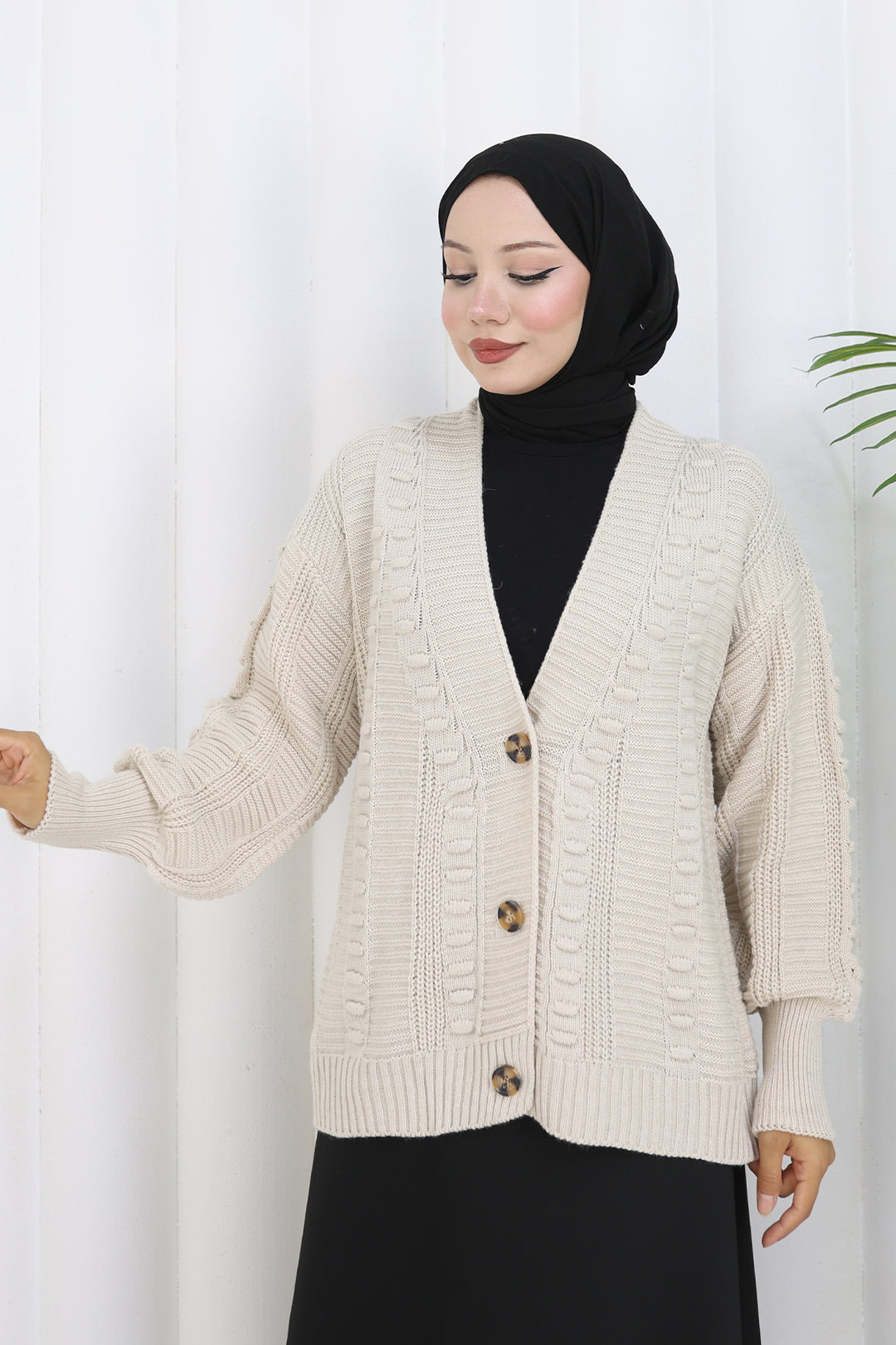 BNG Women Pom-pom Knit Cardigan S4002 Stone Color - Crawley