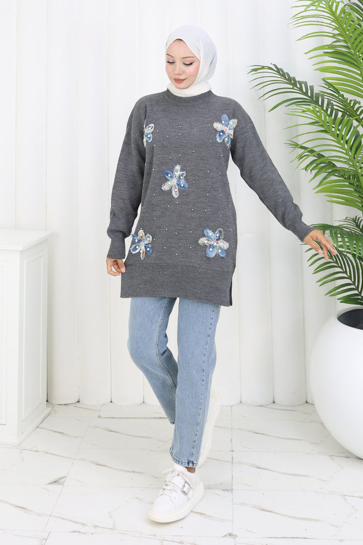 BNG Women Floral Knit Tunic S3010 Anthracite - Gummersbach