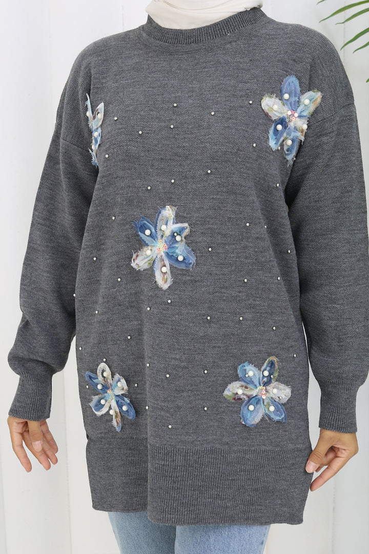 BNG Women Floral Knit Tunic S3010 Anthracite - Gummersbach