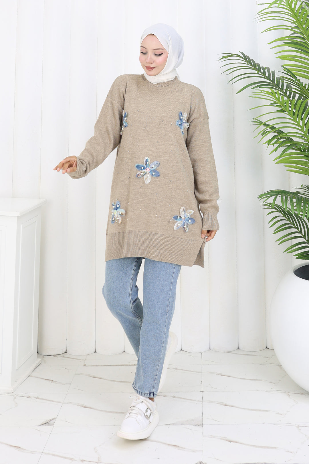 BNG Women Floral Knit Tunic S3010 Beige - Marina di Carrara