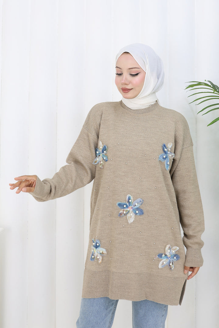 BNG Women Floral Knit Tunic S3010 Beige - Marina di Carrara