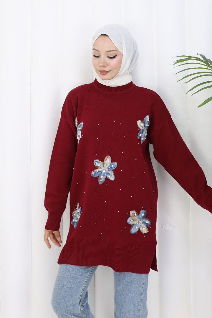 BNG Women Floral Knit Tunic S3010 Burgundy - Viersen