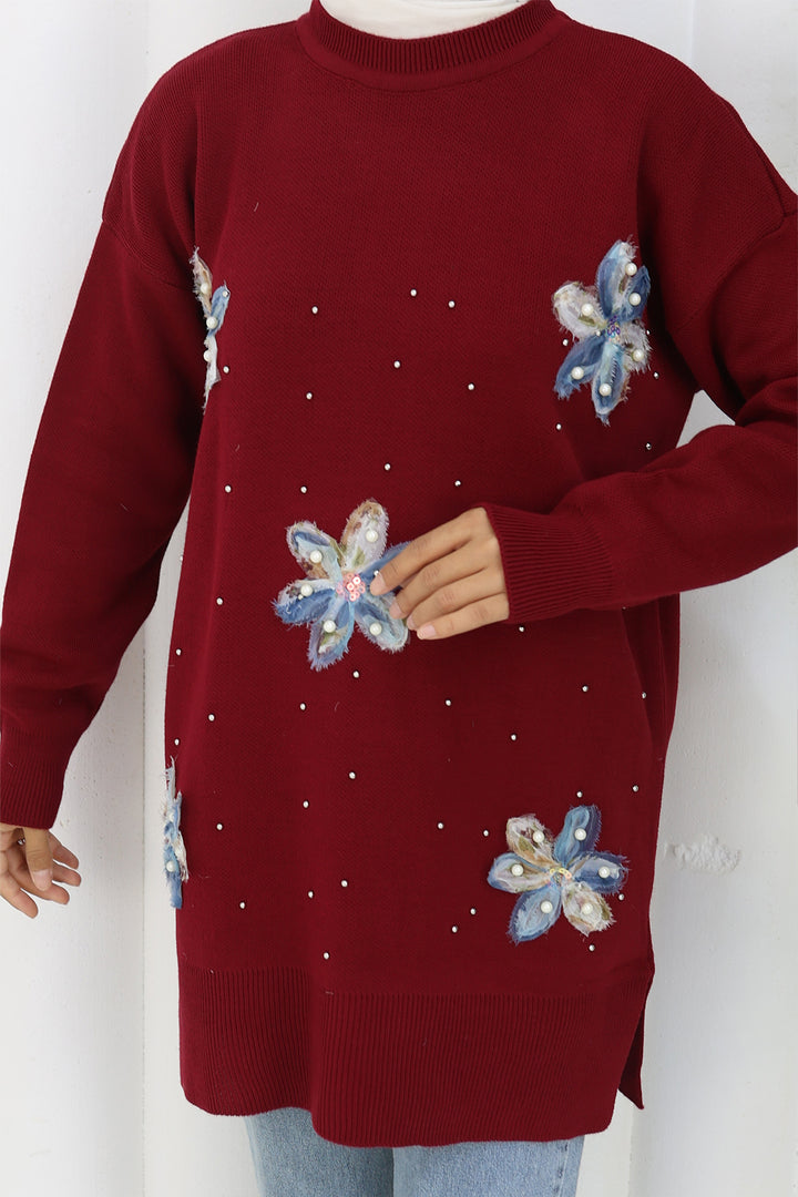 BNG Women Floral Knit Tunic S3010 Burgundy - Viersen