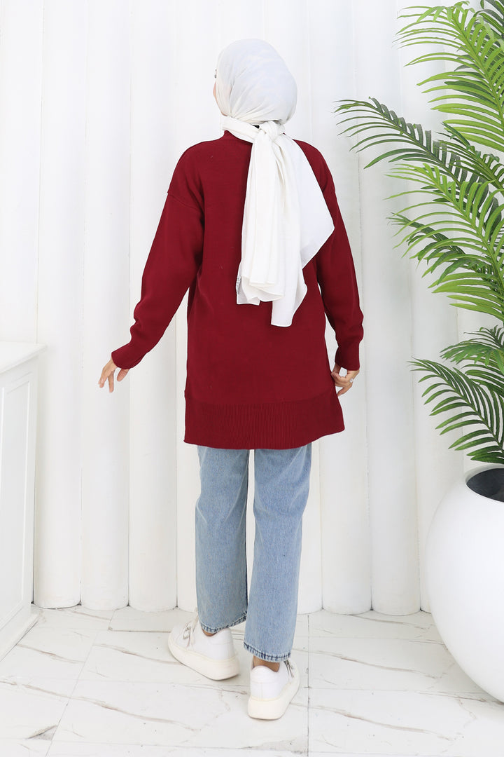 BNG Women Floral Knit Tunic S3010 Burgundy - Viersen