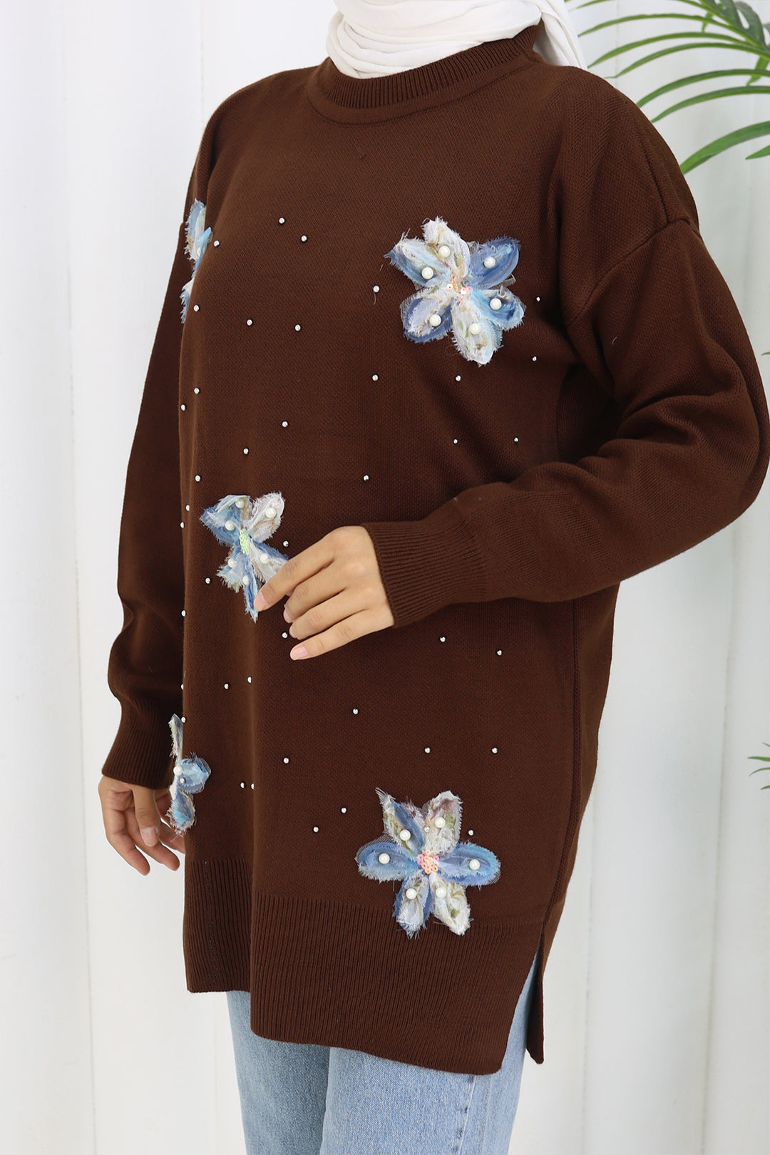 BNG Women Floral Knit Tunic S3010 Brown - Pinellas Park